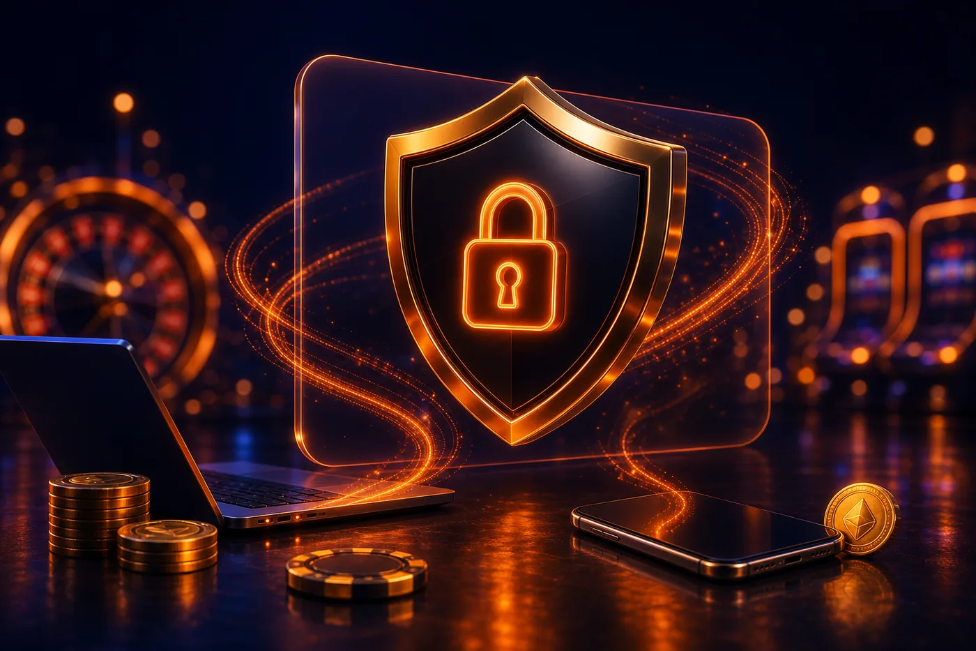 Bouclier et cadenas symbolisant la protection des données chez Nine Casino